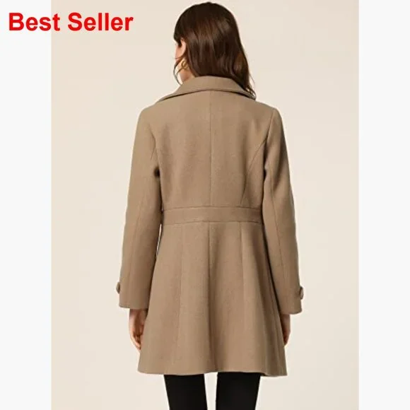 Polyester Pea Coat with Pockets Single Breasted Overcoat Winter
